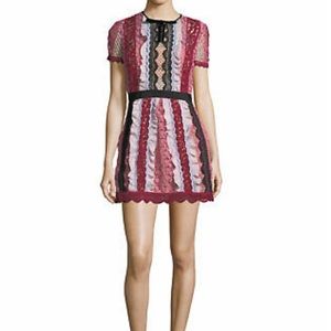 Self-Portrait Bellis Paneled Lace-Trim Mini Dress